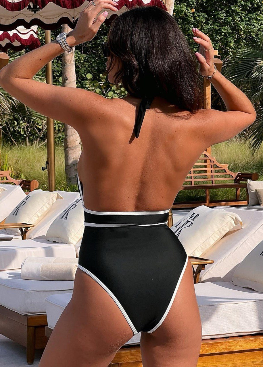 Sableline - Deep V Halter One-Piece Swimsuit  GEMMACHIC