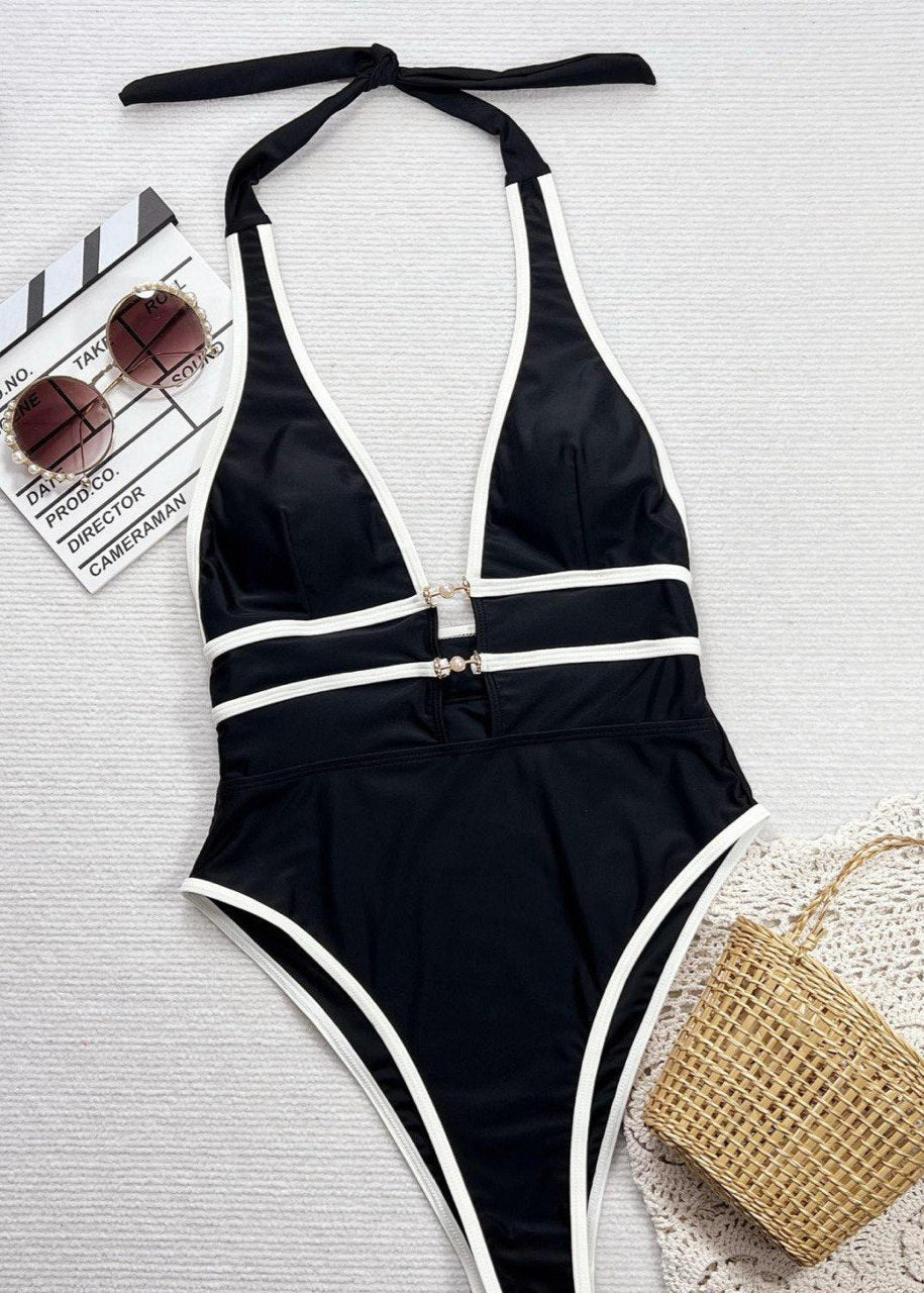 Sableline - Deep V Halter One-Piece Swimsuit  GEMMACHIC