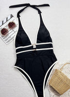 Sableline - Deep V Halter One-Piece Swimsuit  GEMMACHIC