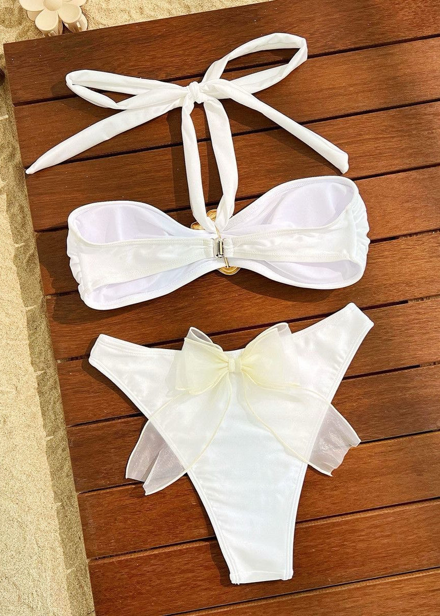 Riviera Glow - White Bandeau Bikini Set with Bow Detail  GEMMACHIC
