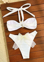Riviera Glow - White Bandeau Bikini Set with Bow Detail  GEMMACHIC