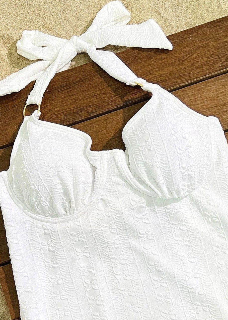 Colette - White Halter Push-Up One Piece Swimsuit  GEMMACHIC