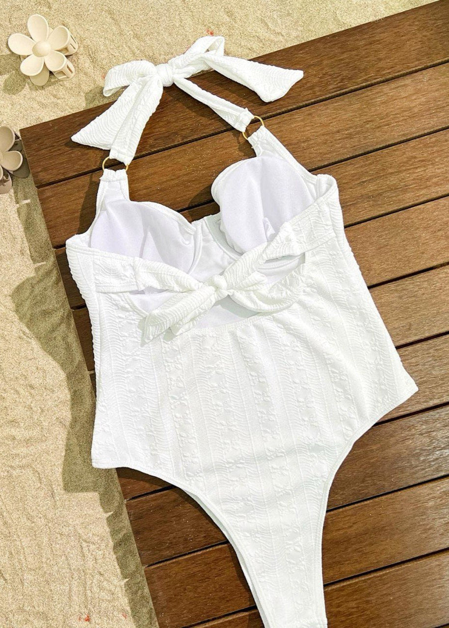 Colette - White Halter Push-Up One Piece Swimsuit  GEMMACHIC