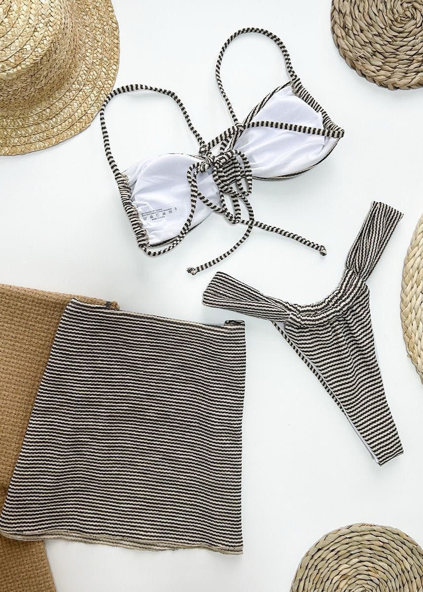 Riviera Striped Bikini Set with Skirt Cover-Up  GEMMACHIC