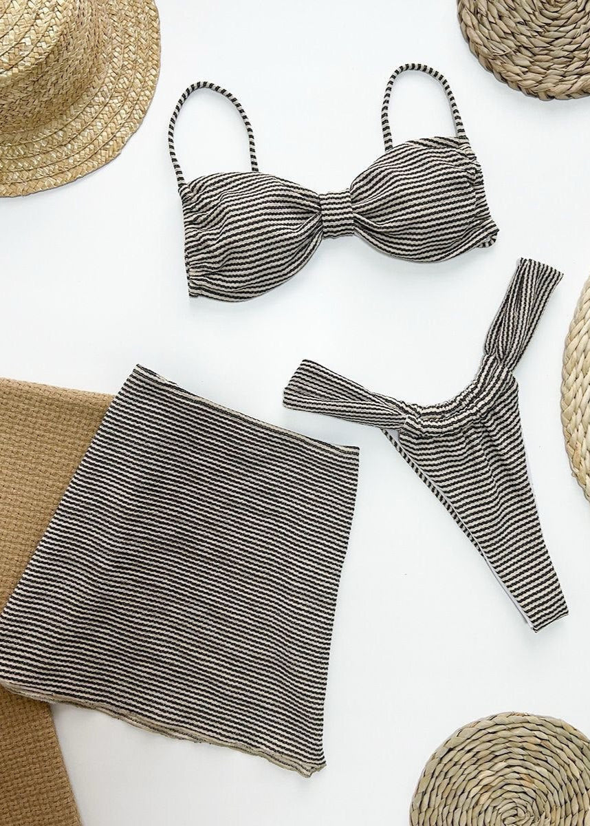 Riviera Striped Bikini Set with Skirt Cover-Up  GEMMACHIC