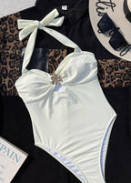 Solene Halter One-Piece Swimsuit with Floral Charm  GEMMACHIC