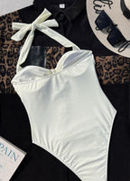 Solene Halter One-Piece Swimsuit with Floral Charm  GEMMACHIC