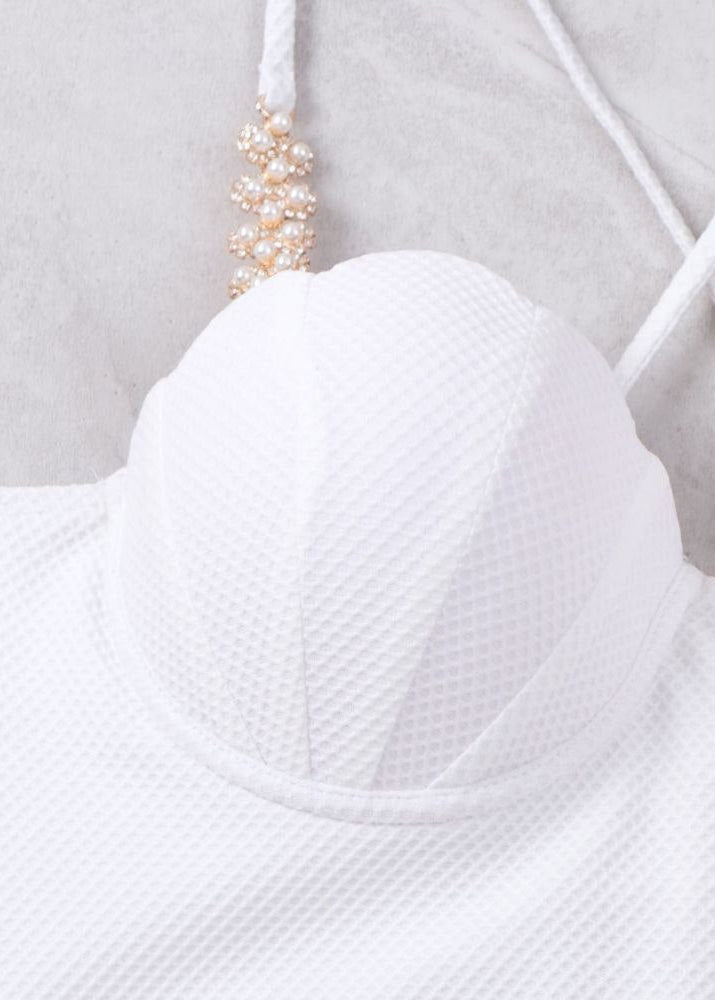Del Mar High-Waisted Bikini Set with Pearl Strap Detail  GEMMACHIC