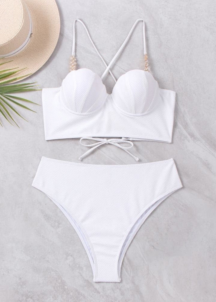 Del Mar High-Waisted Bikini Set with Pearl Strap Detail  GEMMACHIC