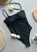 Noir Bloom One-Piece Swimsuit with 3D Floral Accents  GEMMACHIC