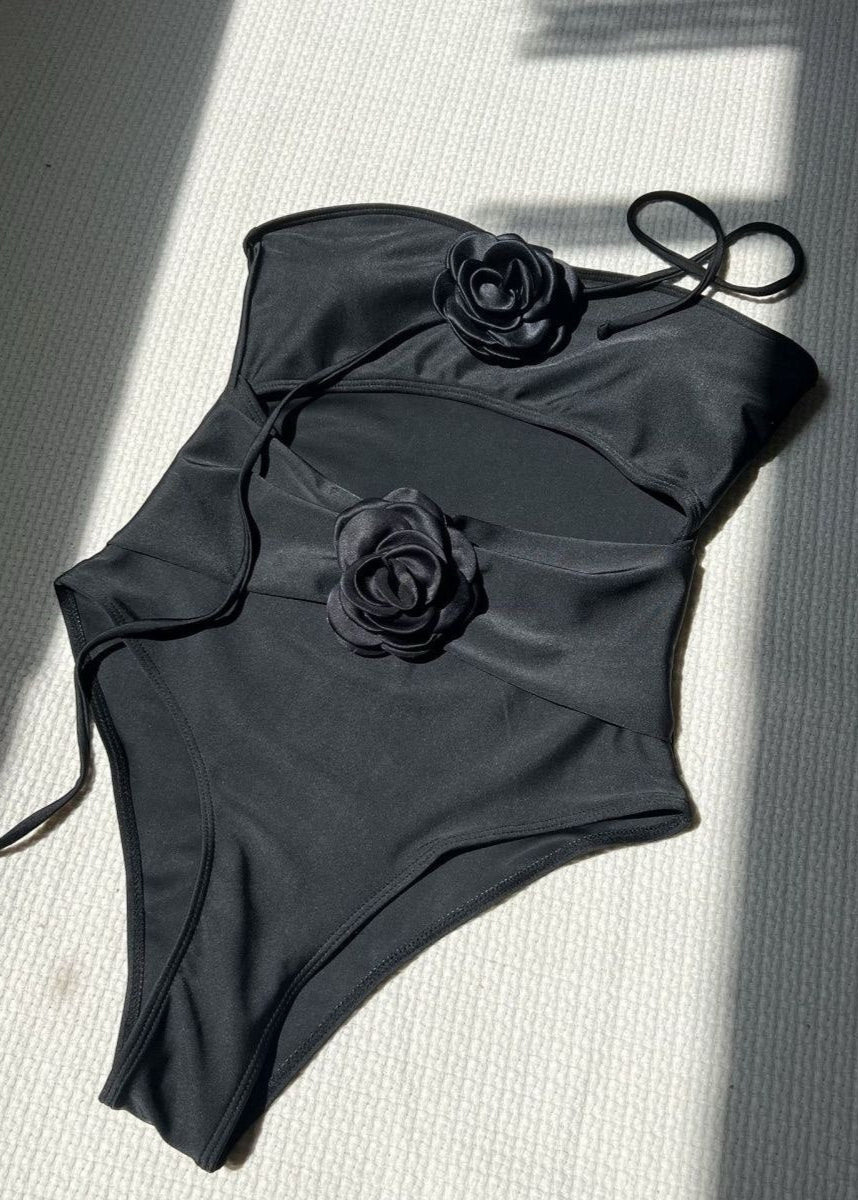Alora Cutout One-Piece Swimsuit with Floral Rosettes  GEMMACHIC