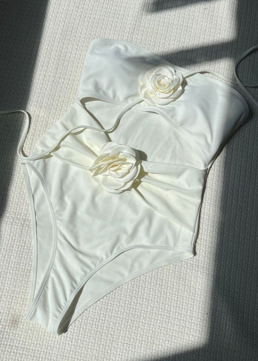 Alora Cutout One-Piece Swimsuit with Floral Rosettes  GEMMACHIC