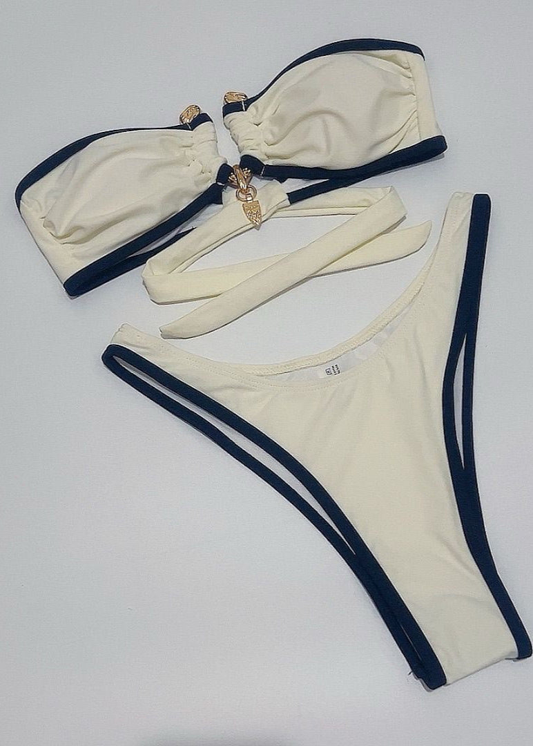 Capri Bandeau Bikini Set with Gold Charm Accents  GEMMACHIC