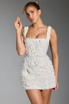 Floral-Appliqu¨¦ Corset Mini Dress in White  Gemma Chic