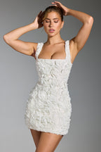 Floral-Appliqu¨¦ Corset Mini Dress in White  Gemma Chic