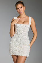 Floral-Appliqu¨¦ Corset Mini Dress in White  Gemma Chic