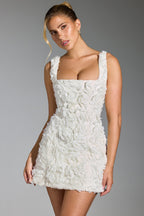 Floral-Appliqu¨¦ Corset Mini Dress in White  Gemma Chic