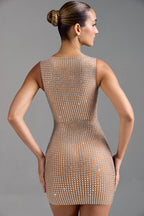Embellished Square-Neck Mini Dress in Almond  Gemma Chic