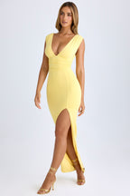 High Split Plunge Neck Maxi Dress in Lemon Sherbet