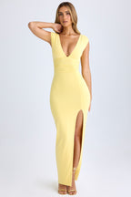 High Split Plunge Neck Maxi Dress in Lemon Sherbet