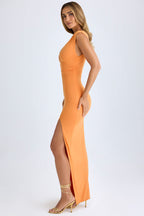 High Split Plunge Neck Maxi Dress in Sunset Orange