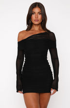 I Feel Love Long Sleeve Mini Dress Black  GEMMACHIC