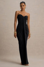 Ali | Black Sweetheart Ruched Wrap Maxi Dress  Gemma Chic