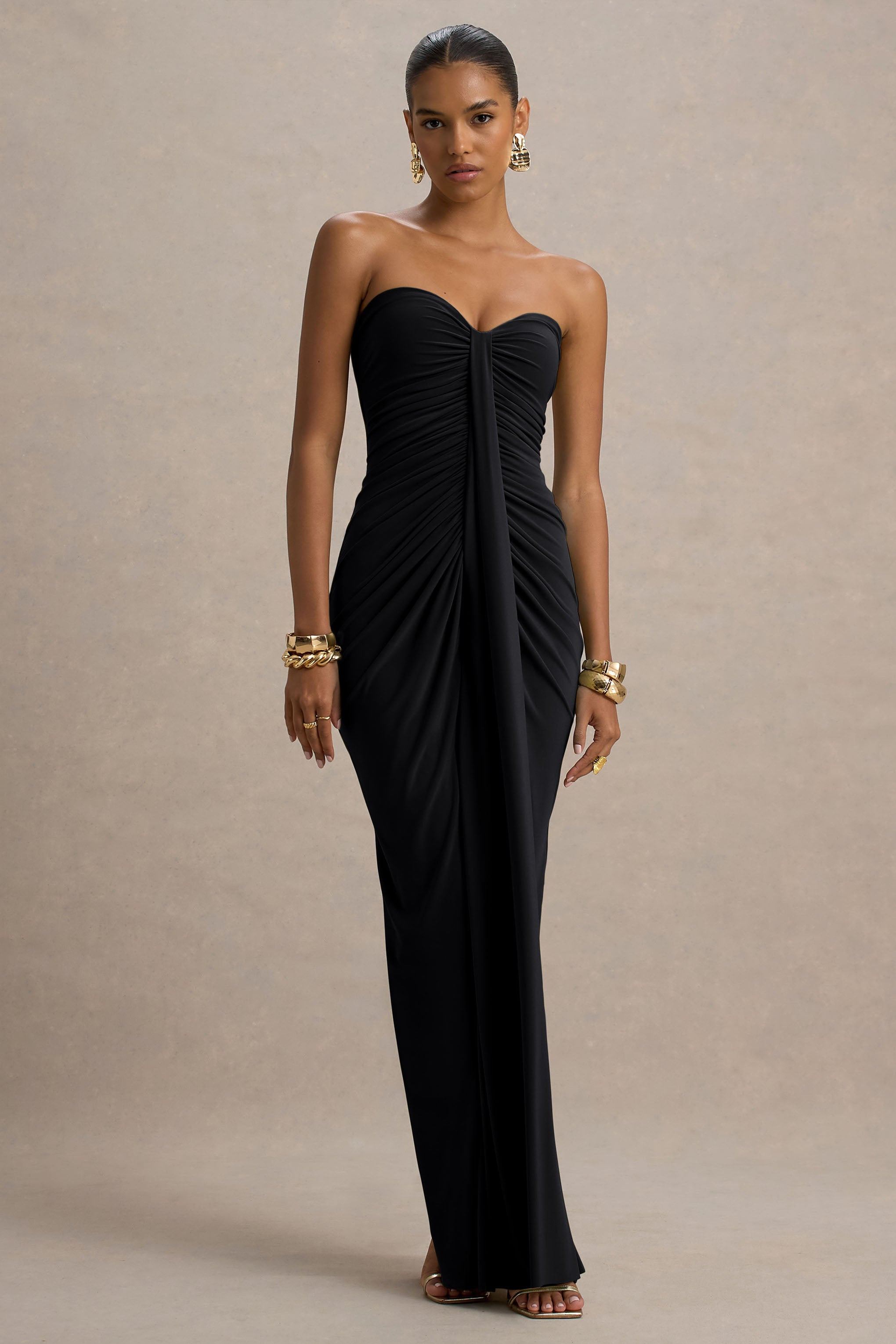 Ali | Black Sweetheart Ruched Wrap Maxi Dress  Gemma Chic