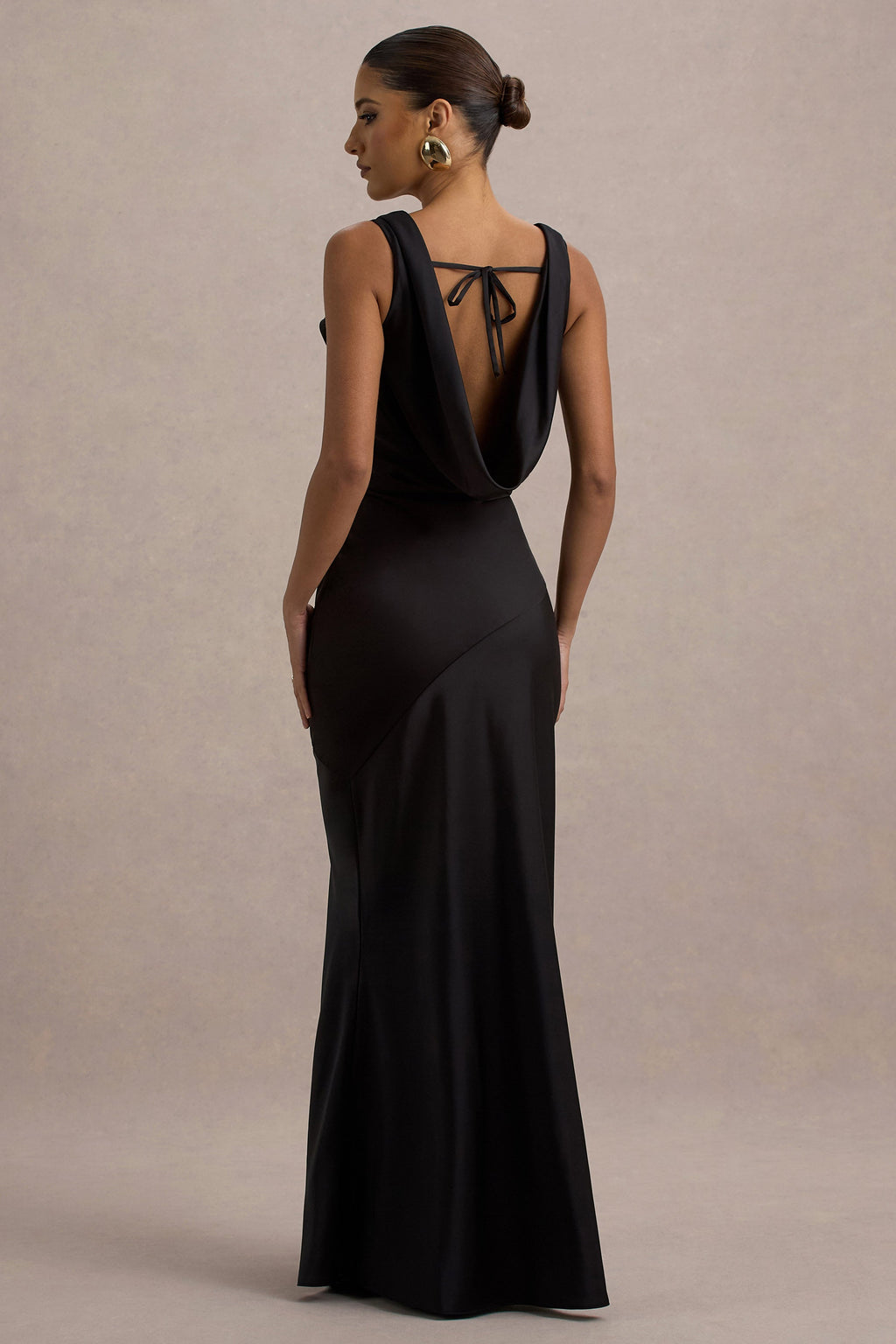 Alesso | Black Satin Cowl-Neck Maxi Dress  Gemma Chic