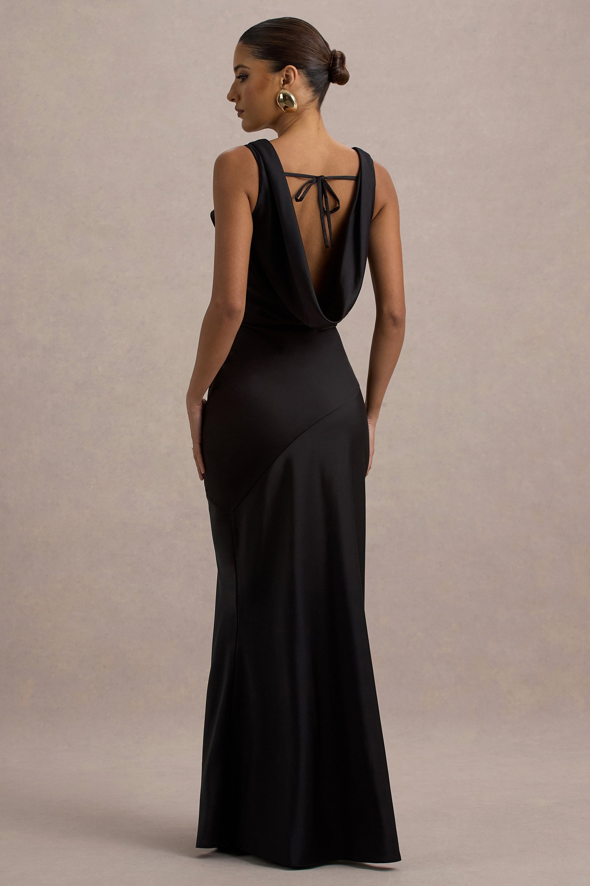 Alesso | Black Satin Cowl-Neck Maxi Dress  Gemma Chic