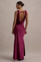 Alesso | Burgundy Satin Cowl-Neck Maxi Dress  Gemma Chic