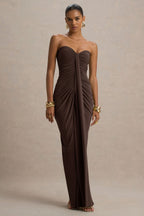 Ali | Brown Sweetheart Ruched Wrap Maxi Dress  Gemma Chic