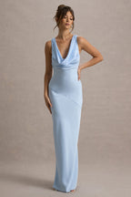 Alesso | Powder Blue Satin Cowl-Neck Maxi Dress  Gemma Chic