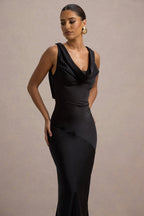 Alesso | Black Satin Cowl-Neck Maxi Dress  Gemma Chic