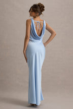 Alesso | Powder Blue Satin Cowl-Neck Maxi Dress  Gemma Chic