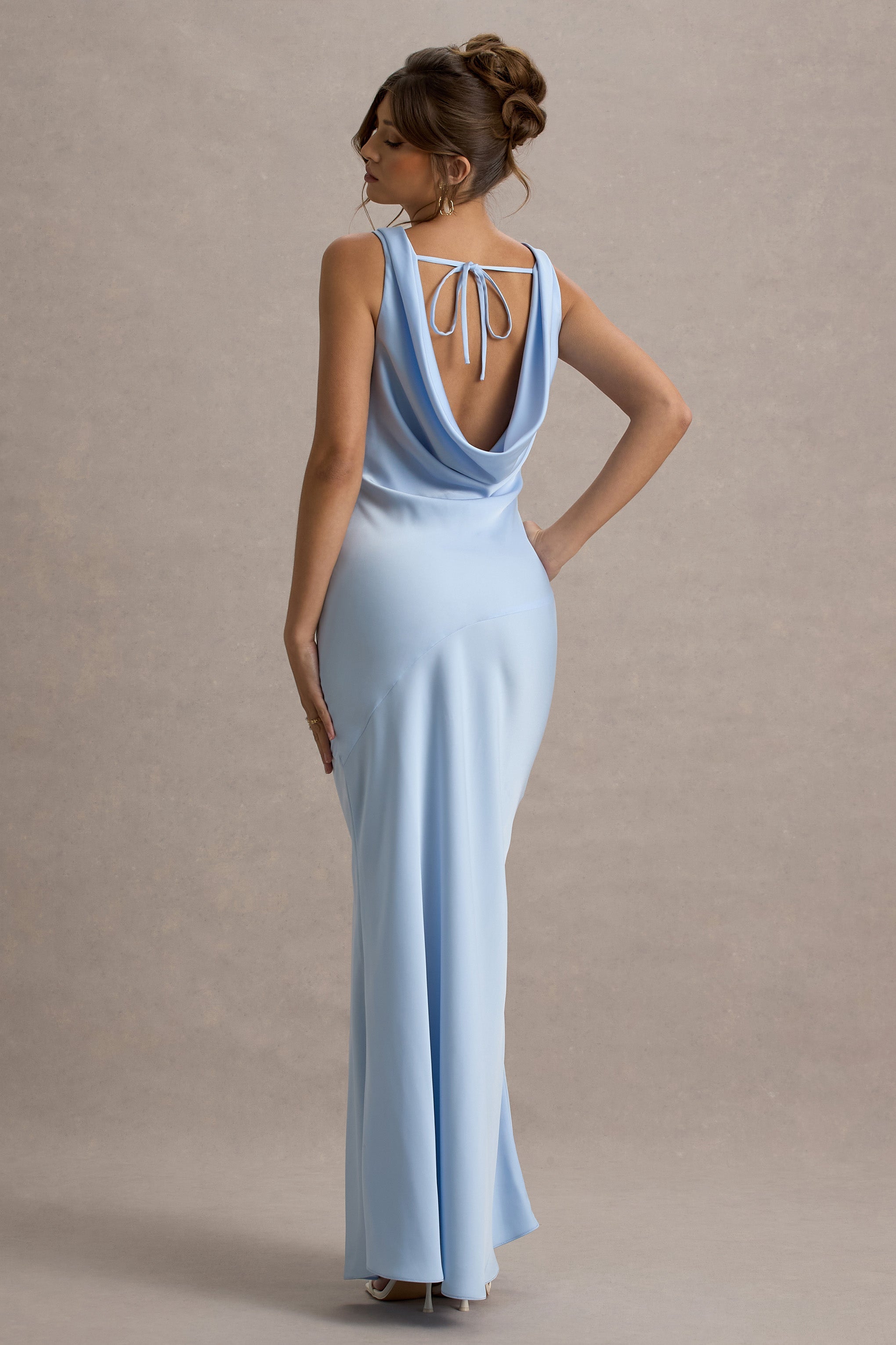 Alesso | Powder Blue Satin Cowl-Neck Maxi Dress  Gemma Chic