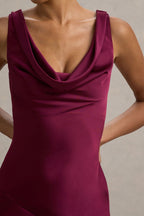 Alesso | Burgundy Satin Cowl-Neck Maxi Dress  Gemma Chic