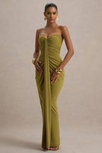 Ali | Olive Sweetheart Ruched Wrap Maxi Dress  Gemma Chic
