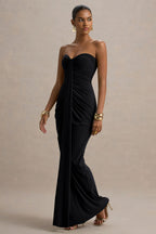 Ali | Black Sweetheart Ruched Wrap Maxi Dress  Gemma Chic