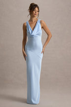 Alesso | Powder Blue Satin Cowl-Neck Maxi Dress  Gemma Chic