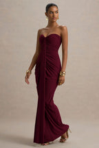Ali | Burgundy Sweetheart Ruched Wrap Maxi Dress  Gemma Chic