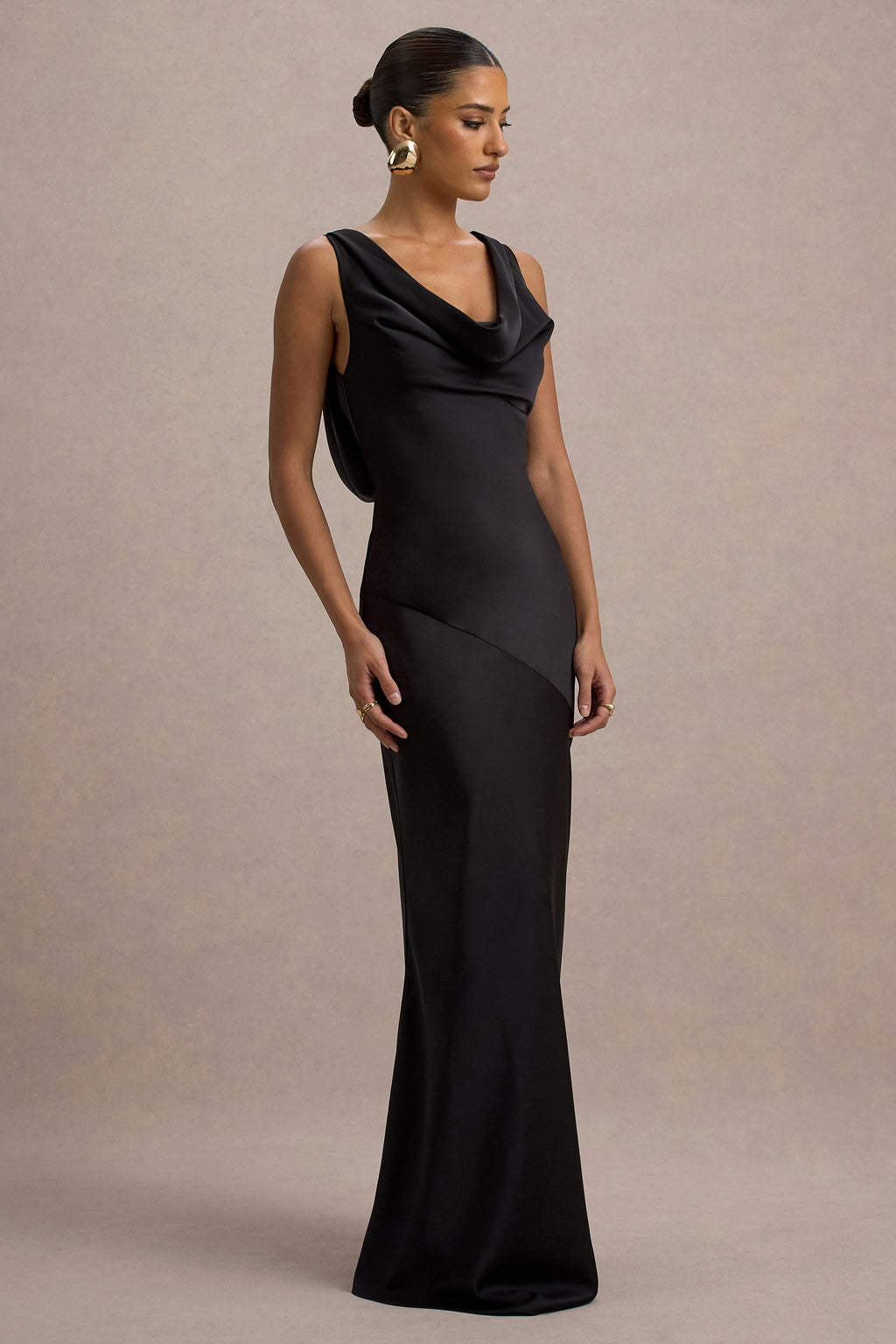 Alesso | Black Satin Cowl-Neck Maxi Dress  Gemma Chic