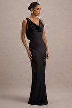 Alesso | Black Satin Cowl-Neck Maxi Dress  Gemma Chic