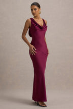 Alesso | Burgundy Satin Cowl-Neck Maxi Dress  Gemma Chic