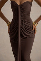 Ali | Brown Sweetheart Ruched Wrap Maxi Dress  Gemma Chic