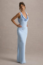 Alesso | Powder Blue Satin Cowl-Neck Maxi Dress  Gemma Chic