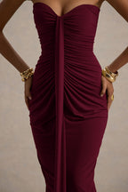 Ali | Burgundy Sweetheart Ruched Wrap Maxi Dress  Gemma Chic