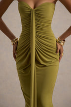Ali | Olive Sweetheart Ruched Wrap Maxi Dress  Gemma Chic