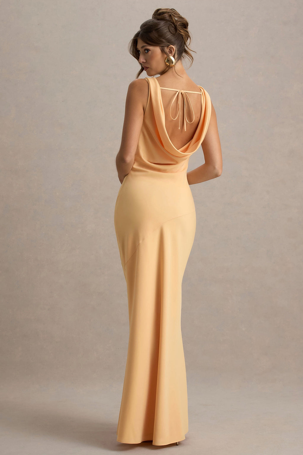 Alesso | Peach Satin Cowl-Neck Maxi Dress  Gemma Chic
