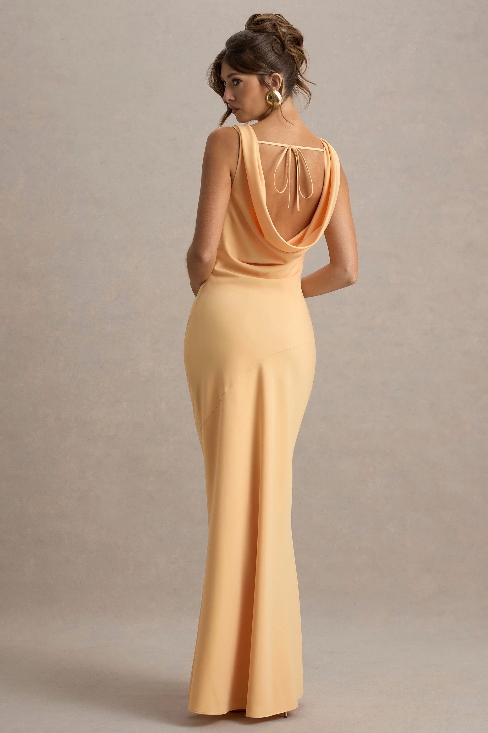 Alesso | Peach Satin Cowl-Neck Maxi Dress  Gemma Chic